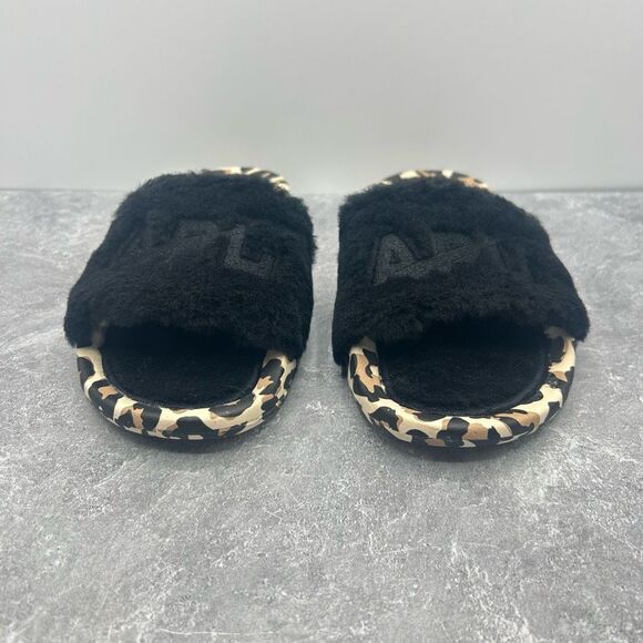 NIB APL Athletic Propulsion Labs Black Shearling Leopard Slides Size 6 - Picture 5 of 13